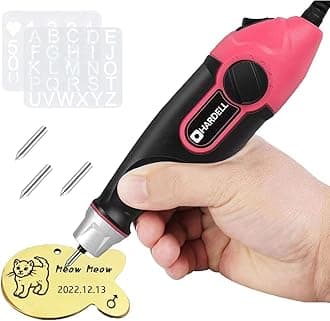 HARDELL24W Engraver Tool for Metal, Engraving Pen with Stencil, Wood Engraver Pen with 3 Tungsten Carbide Steel Bits, Handheld Etching Tool for DIY, Glass,Leather, PVC, 7200 Strokes/Min