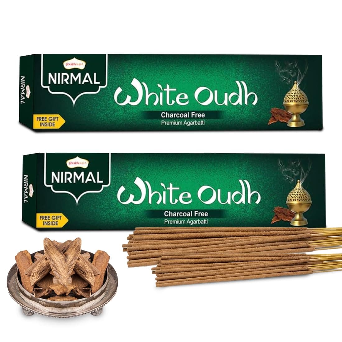 Shubhkart Nirmal White Oudh Agarwood Incense Sticks, Pack of 2, Total 140 Sticks, Natural Long Lasting Fragrance Agarbatti for Puja and Relaxation