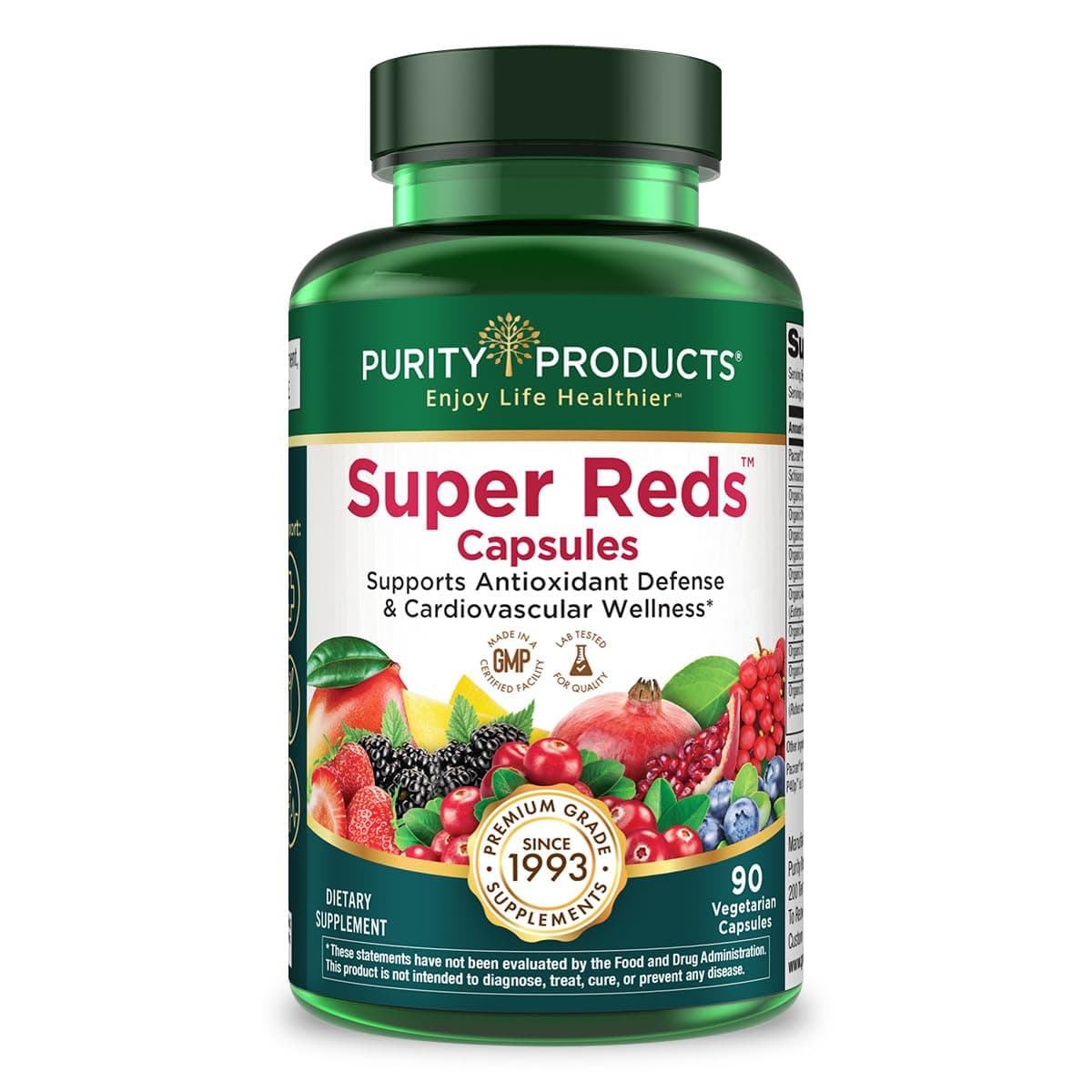 Super Reds Capsules Formula (20+ Organic Super Fruits and Berries) Certified Organic Phytonutrients - 90 Capsules