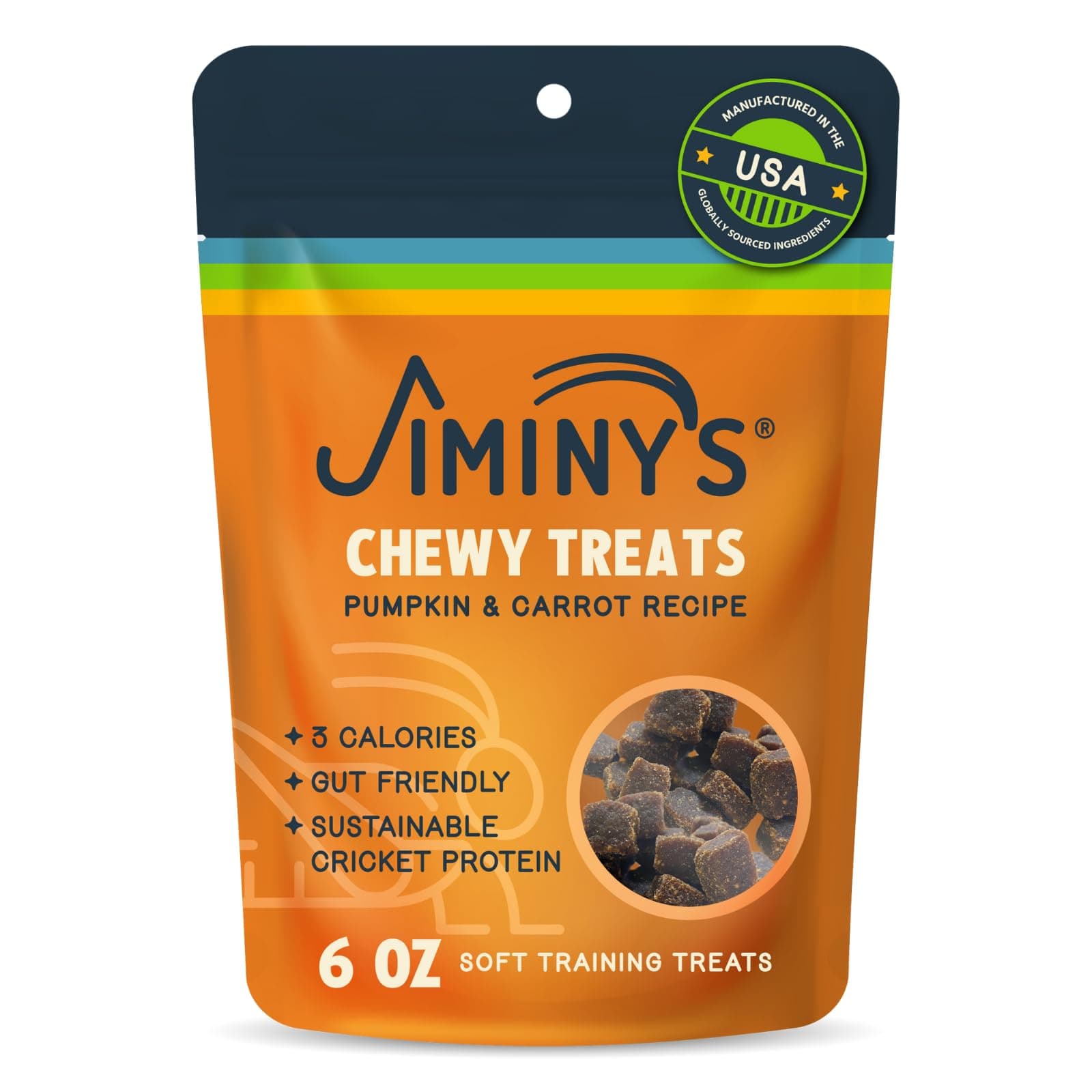 Jiminy's Chewy Cricket Training Treats for Dogs, Low Calorie, Hypoallergenic, Made in USA, 6oz, Pumpkin & Carrot (Pack of 1)