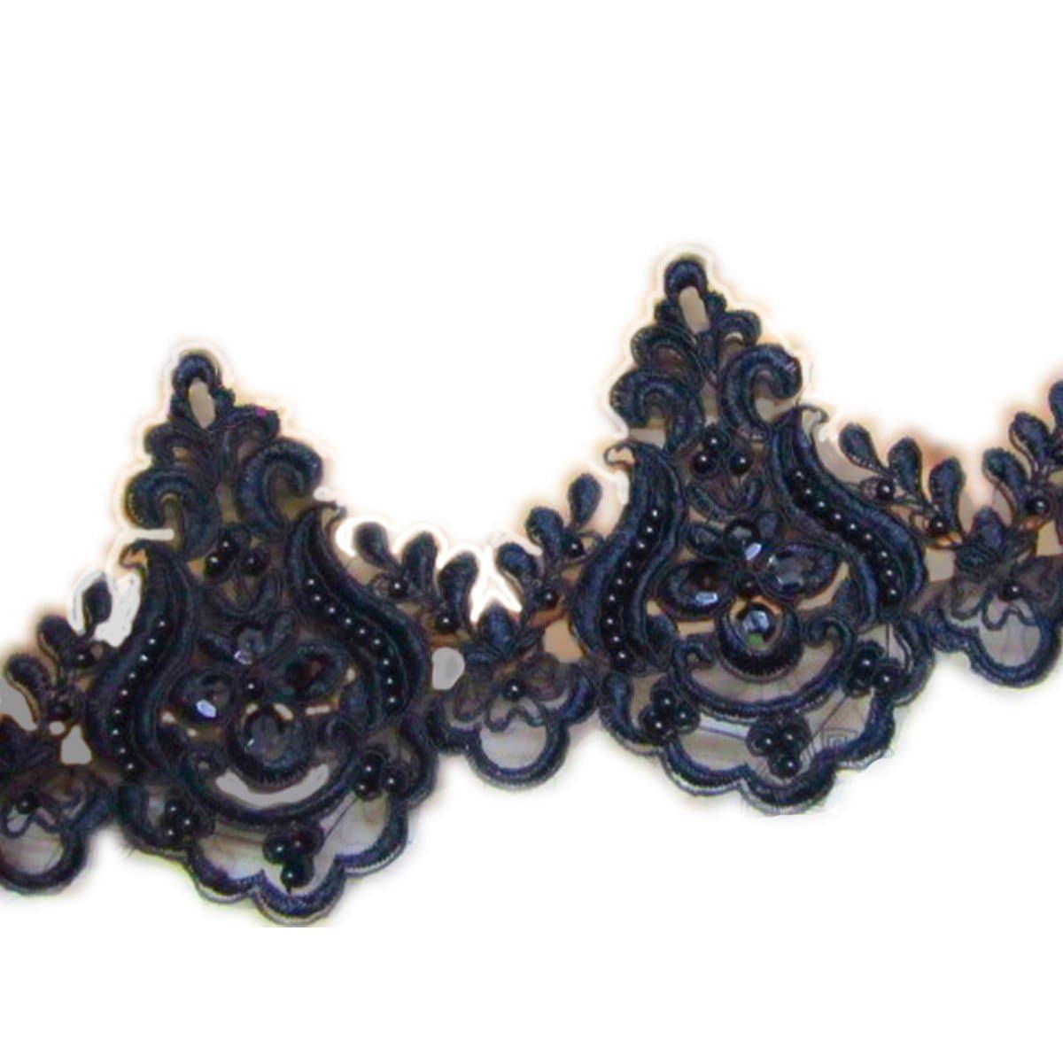 5''Black Embroidery Beaded Sequined lace Trim Gorgeous lace Trim by The Yard for Fabric Millinery Accent Motif Dress Decoration Bridal lace Wedding lace Trim