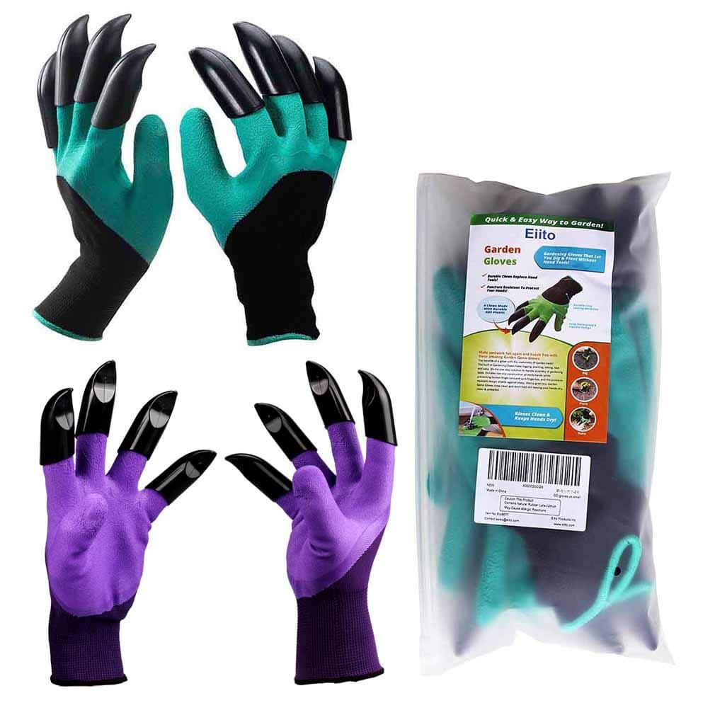 Eiito Garden genie gloves (2 pairs Green and purple), gardening gloves Left Right-8 claws easy to dig