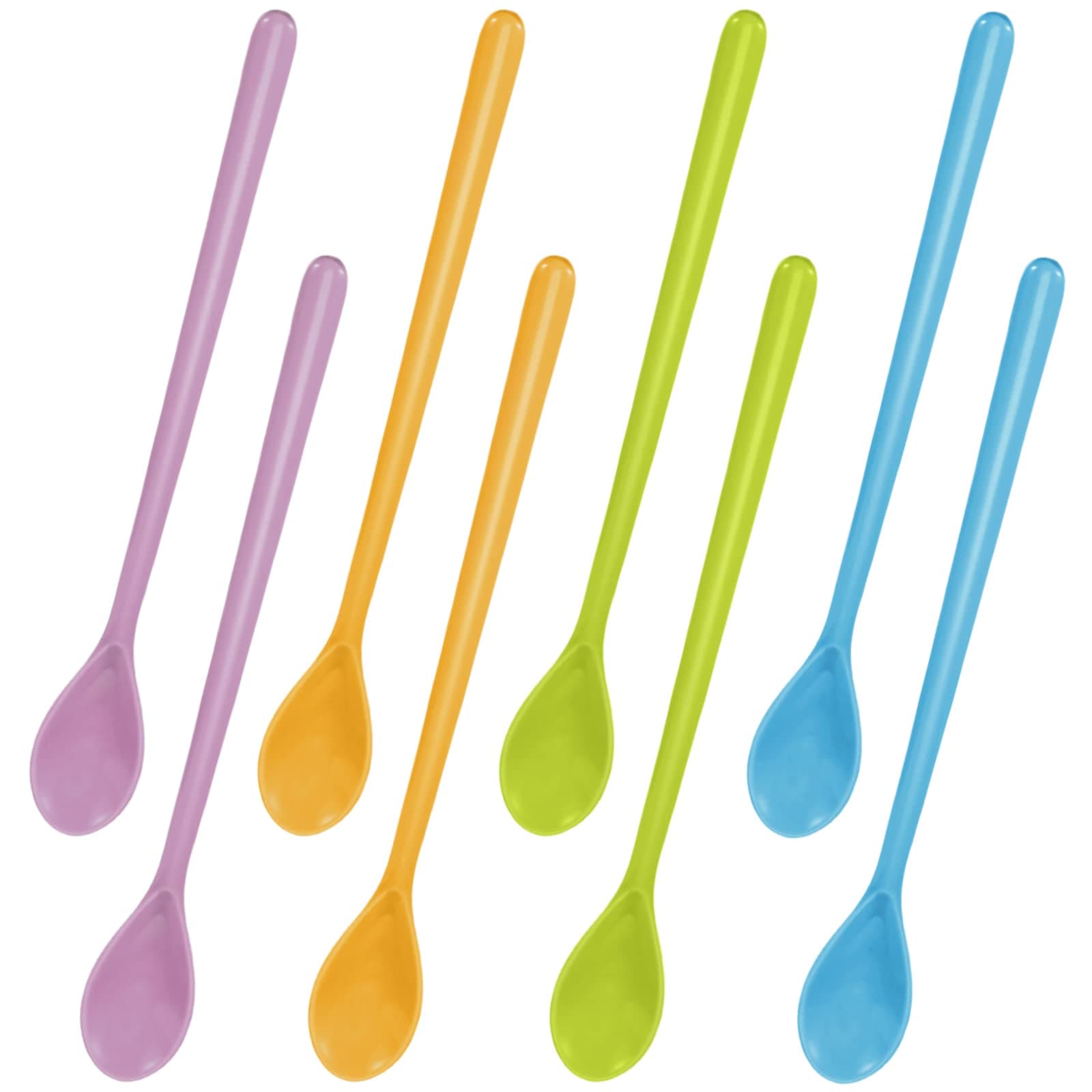 Lallisa8 Pcs 8.9" Plastic Iced Tea Spoons With Long Handles Colorful Teaspoons for Mixing Ice Cream, Coffee, Cocktail