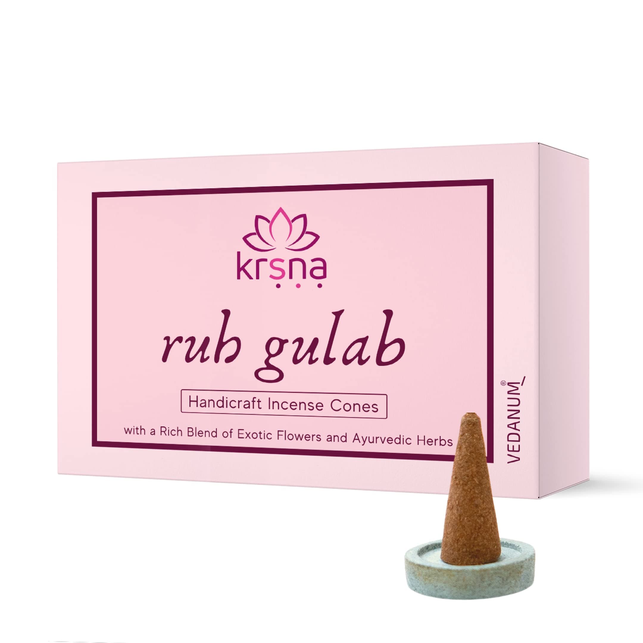 Vedanum Charcoal Free Rose Incense Cones Organic Gulab Dhoop for Meditation, Pooja, and Air Purification - 60 Gm