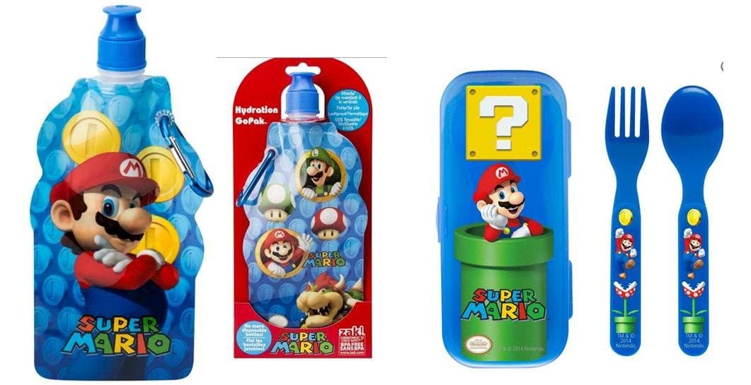 Super Mario Brothers 2 Items Bundle: Collapsible Water Bottle and Gopak Flatware with Container