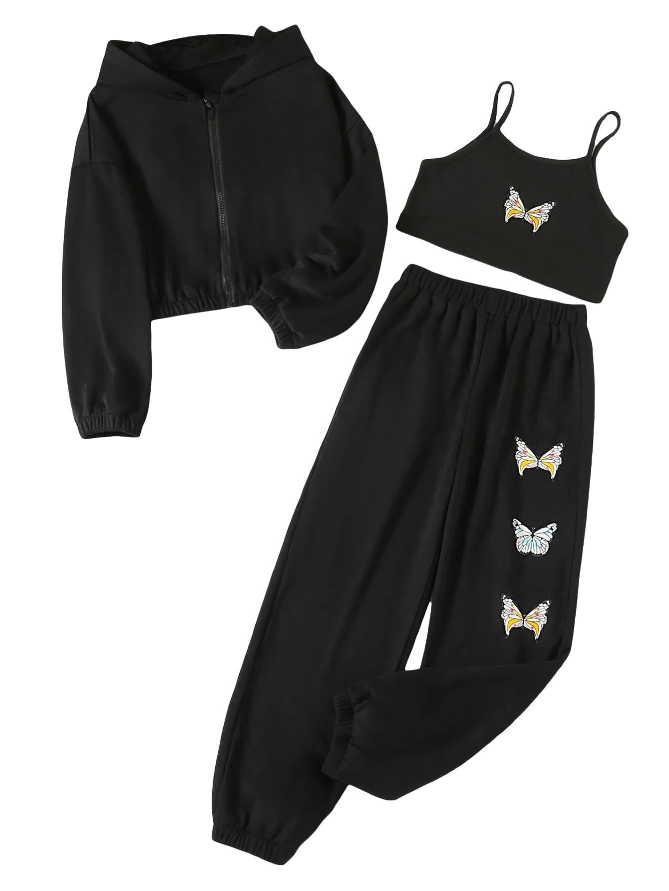 Girls Graphic Print Clothes Cami Top Sweatpants Set with Jacket Hoodie 3 Piece Outfit