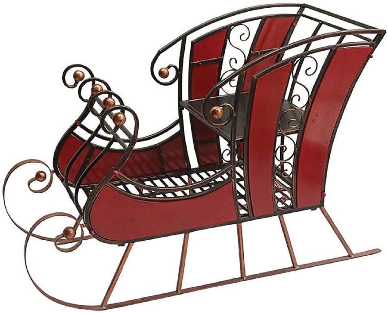 Decorative Jolly Santa Sleigh Display, Extra Large, Red Wood & Metal
