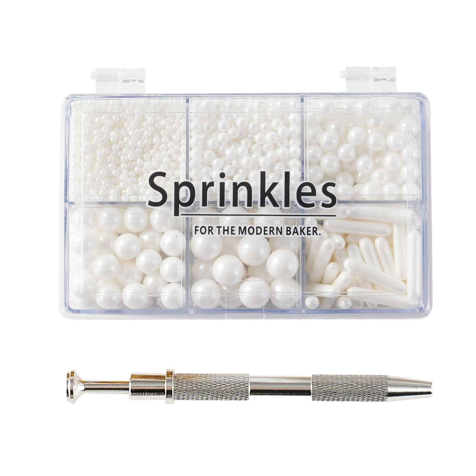 Kasvan White Mix Sugar Sprinkles - Edible Candy Pearls with 4-Claw Sprinkle Pen,118g/4.16 Oz, Gift Box Pack, Baking Cake Decorations, Ice Cream Toppings and Cookie Decorating, Wedding Party Chirstmas