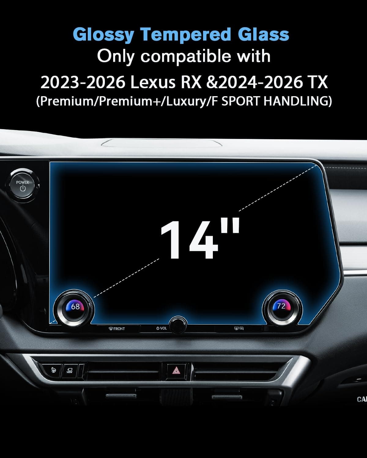 14" Rx350 & Tx350 Car Screen Protector For 2023 2024 Lexus Rx350/Rx350H/Rx500H & 2024 Tx350/Tx500H Accessories Navigation Gps Touch Screen 9H Hardness Tempered Glass - HTrand Trand sp