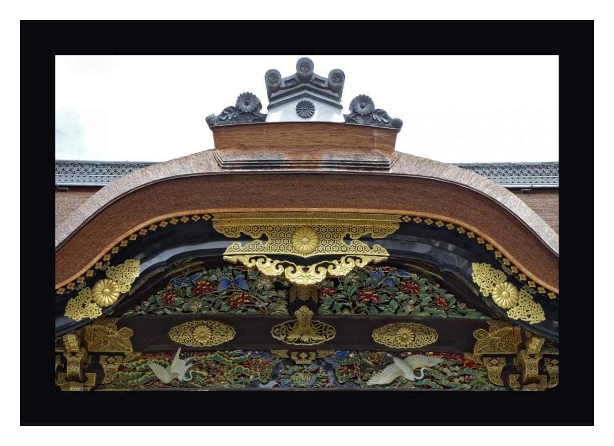 Japan, Kyoto Karamon Gate in Nijo Castle by Dennis Flaherty - 25" x 36" Black Framed Canvas Art Print - Ready to Hang