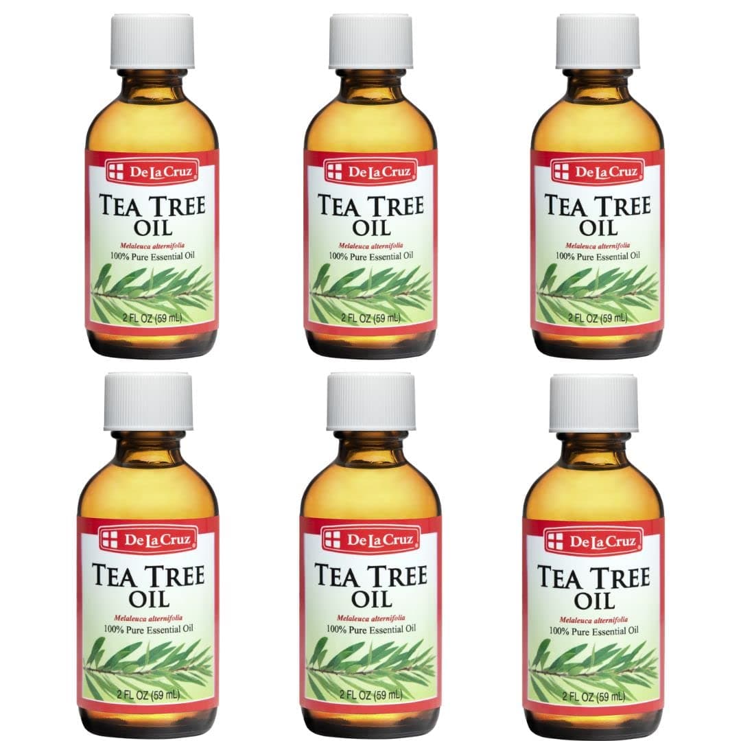 De La Cruz 100% Pure Tea Tree Oil - Steam Distilled Tea Tree Essential Oil for Aromatherapy - 2 FL OZ (6 Bottles)