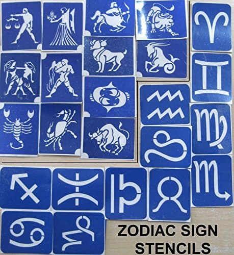 24 ZODIAC Stencil SET (One Use) for Glitter Tattoos / Airbrush / Cakes / Henna - Children Kids Parties, Fund Raising, Community Events, Pta, Charity
