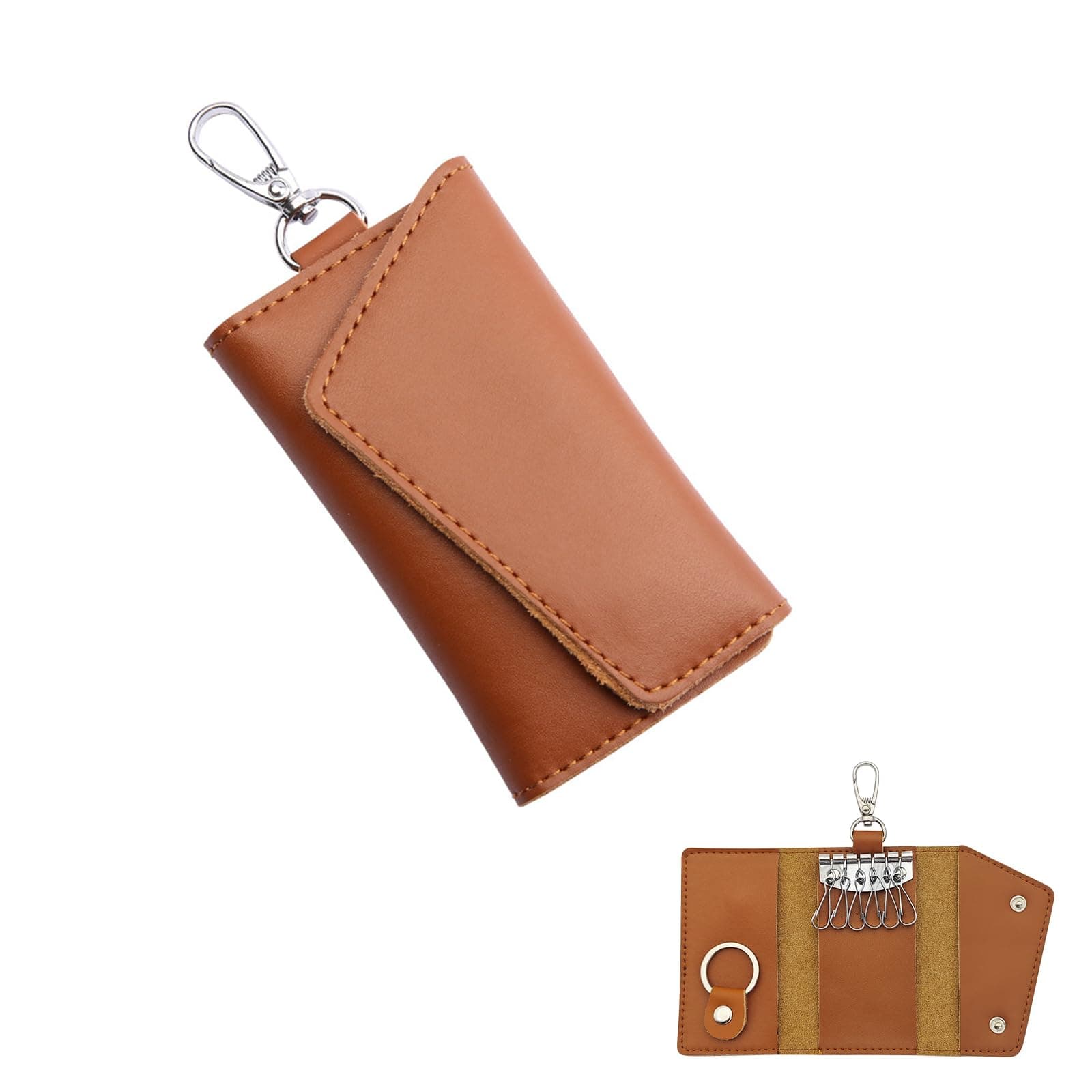 Key Case, Leather Car Key Holder for Men and Women, Portable Key Pouch with Metal Hook and Keyring, Exquisite Key Bag for Key, Car Key