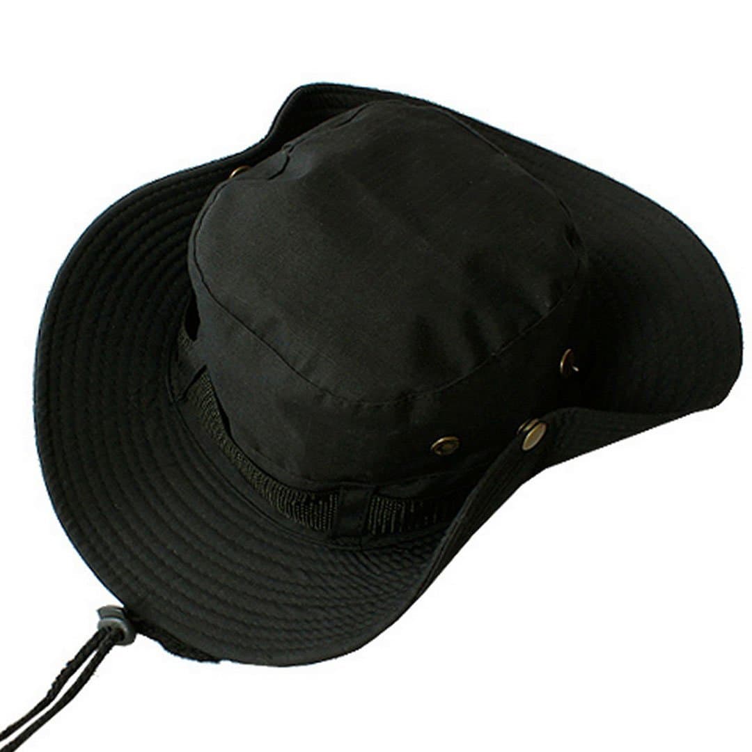 CY Outdoor Sun Cap Reversible Camouflage Bucket Boonie Bush Hat Black, Dark Black, 7 1/4