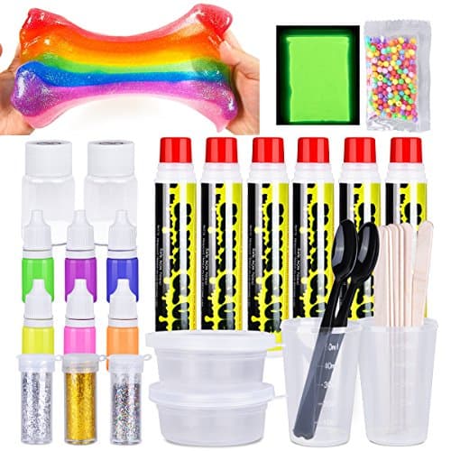 LOYO Slime Kit, 32 Pack DIY Slime Kits to Make Your Own Clear and Glowing Slimes with Glow Powder, Glue, Glitter Shakes, Color Neon Paints, Measuring Cups and Slime Containers (32 Pack DIY Slime Kit)