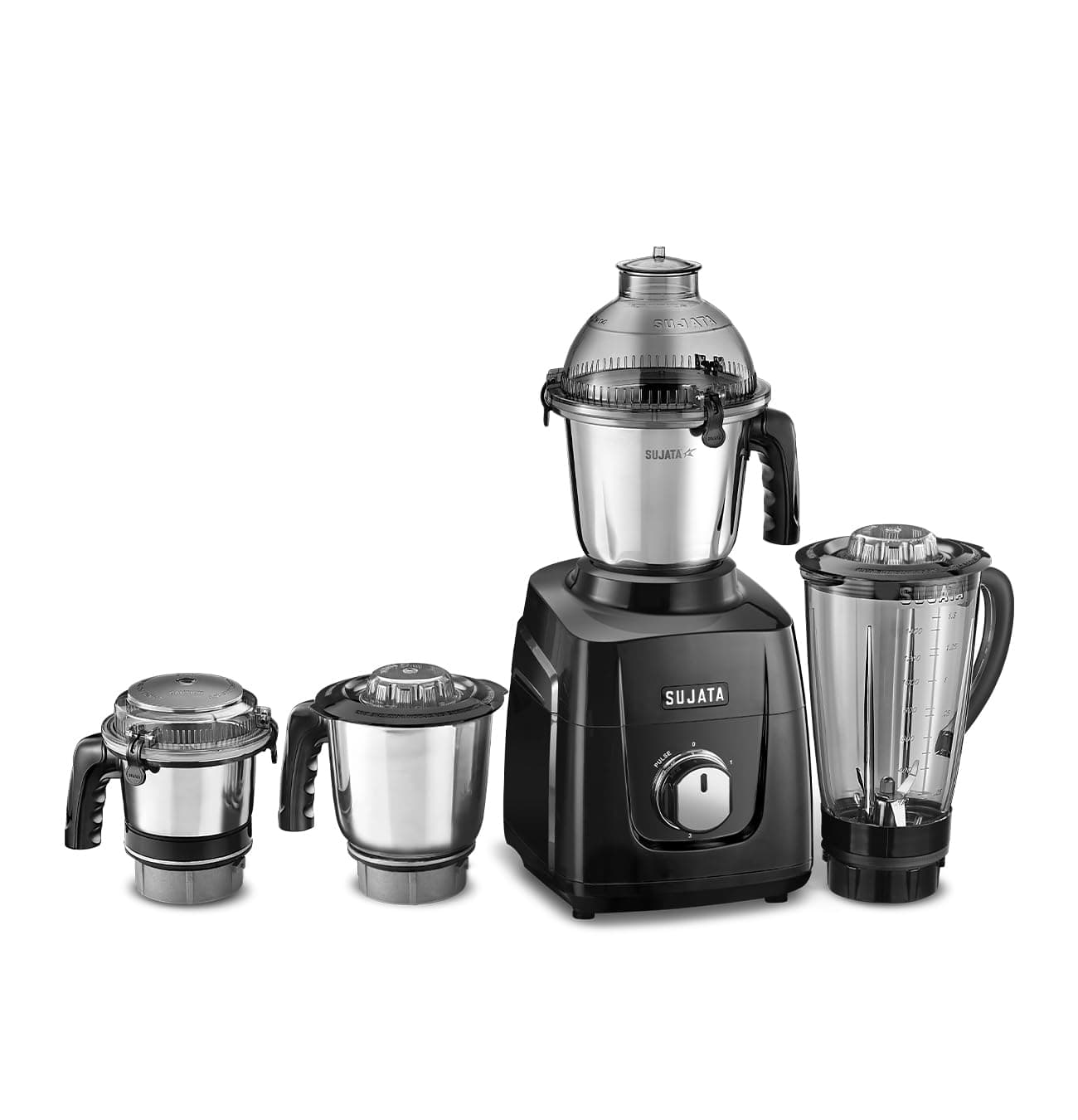 - Sujata MG03 Mixer Grinder|1000 Watts Double Ball Bearing Motor|24000 RPM|Non-Stop 90 Mins Running|4 Jars including 1750ml Blender with Coconut Milk Extractor, 1500ml, 1000ml, 500ml Jar| (Black)