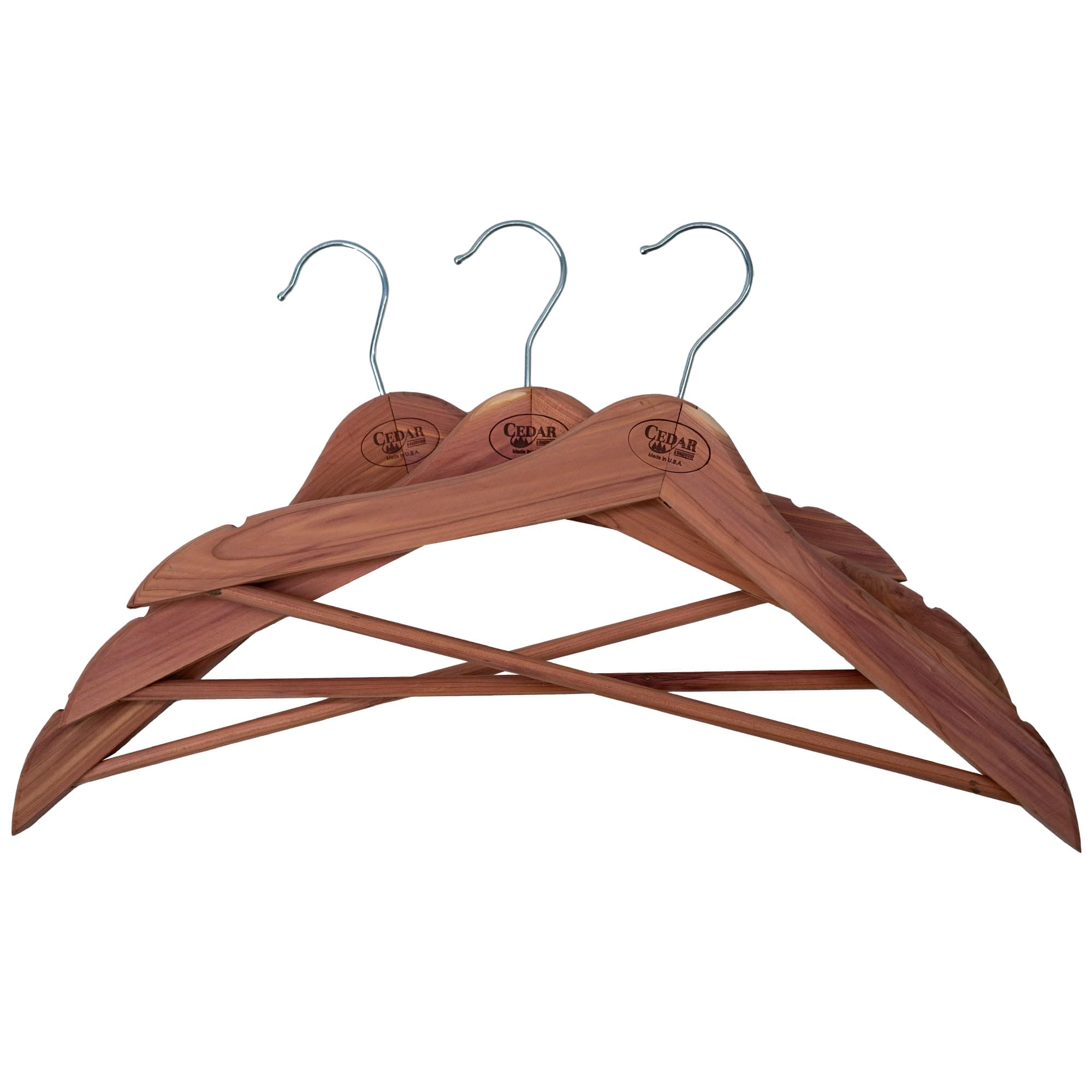 Cedar Essence Heavy Duty, Extra Wide Hanger with Fixed Bar 17" L x 9" H x 3/4" Thick. Set of 10. Made in The U.S.A.