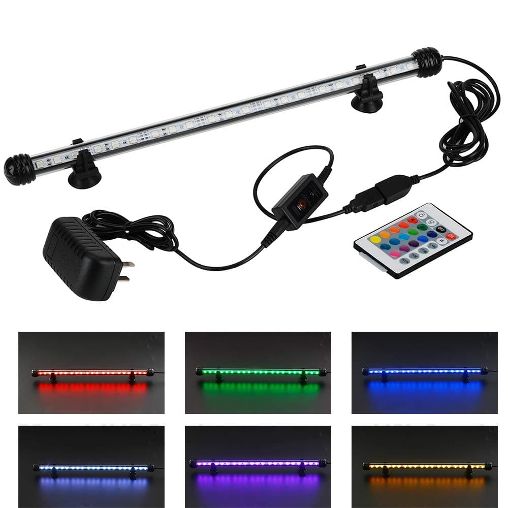 FINEIAM 15" Waterproof LED Aquarium Light,Multicolor Fish Tank Light with Wireless Remote Control Dimmable,16 RGB Colors Change、Brightness Adjustable Strip,Submersible Background Decorate tank lamp,7W