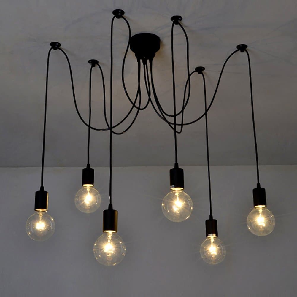 GRACIAS HOME Vintage DIY 6 Heads Pendant Ceiling Light, Ajustable Spider Light Fixtures, E27 Retro Chandelier Pendant Light