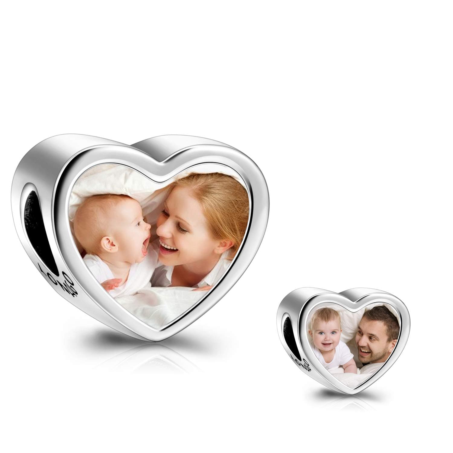 925 Sterling Silver Personalized Photo Charm Fit Compatible for Bracelet Necklace Customized Heart Round Shape Picture Bead
