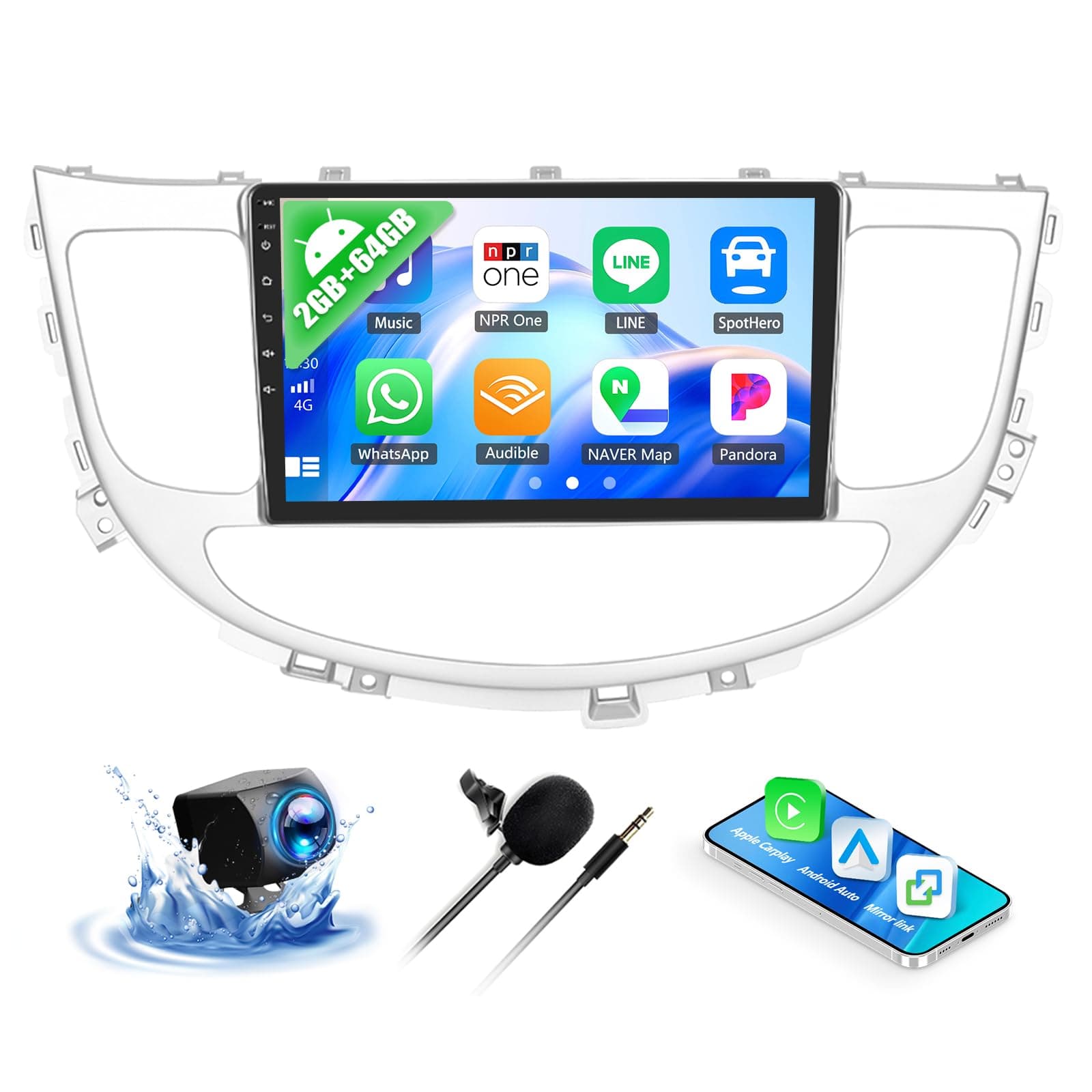 2G+64G Android Car Stereo for Hyundai Genesis Sedan 2009-2014 with Wireless Carplay Android Auto Mirror Link 9 inch Touchscreen Car Radio with GPS Navigation WiFi 26UI Bluetooth FM Backup Camera MIC