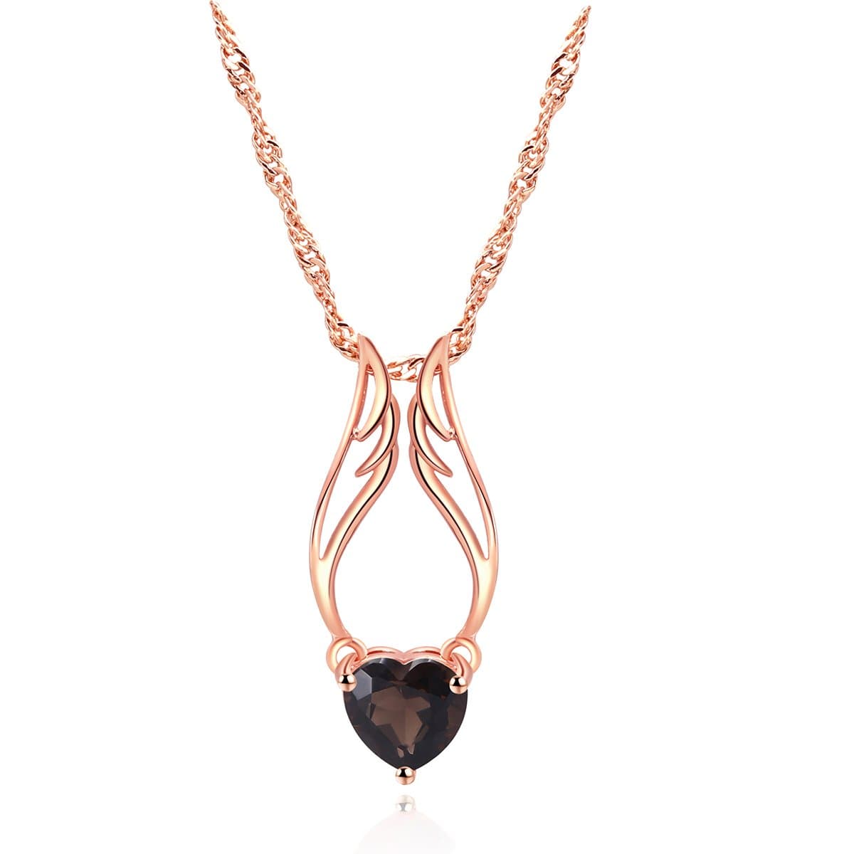 Lady’s Pendant Created Smoke Crystal Rose Gold Plated Heart Angel Wings Shaped Wedding Party Necklace Jewelry