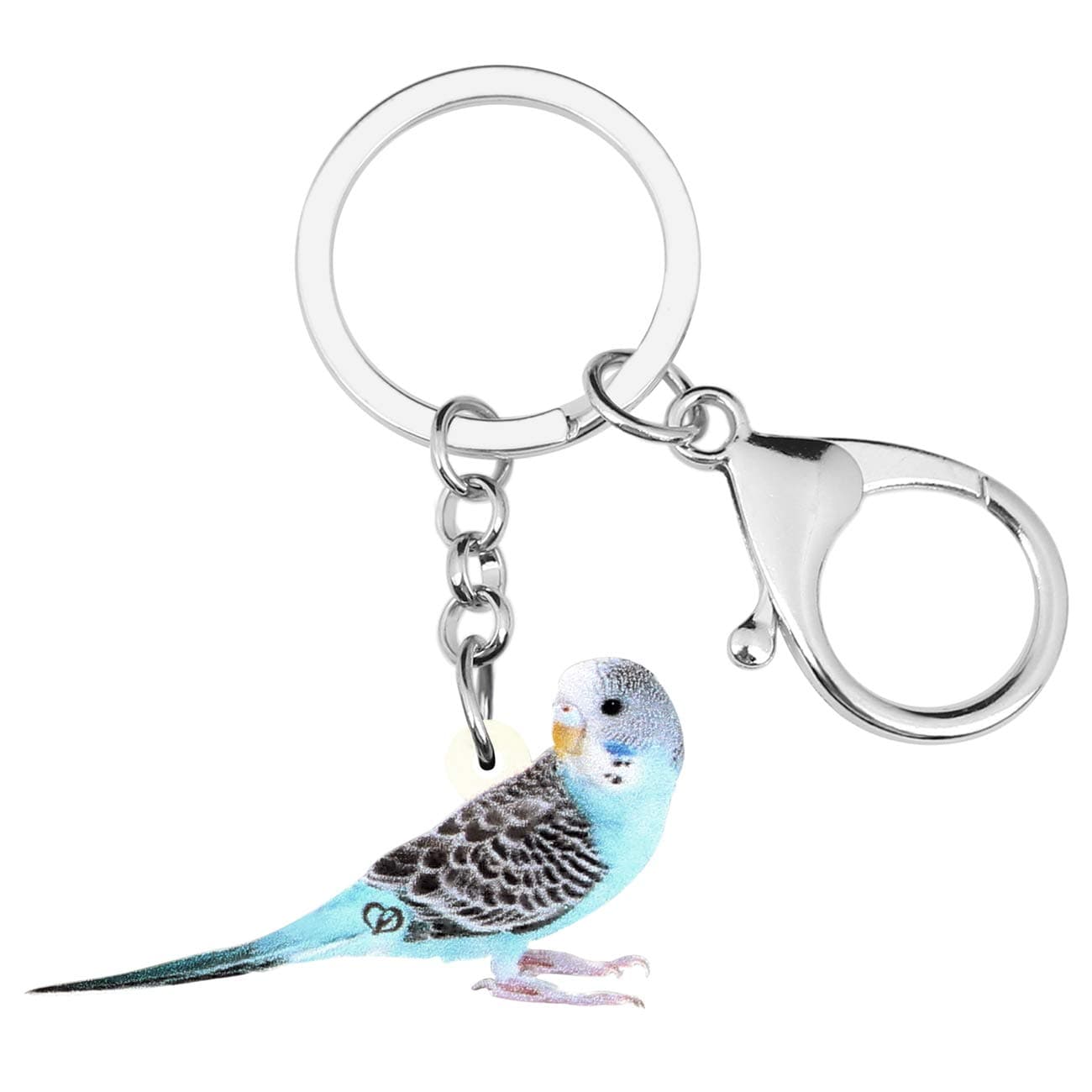 DUOWEIAcrylic Blue Parakeet Bird Keychain Cute Budgie Parrot Keyring for Women Girls Purse Wallet Accessories Charm Gifts