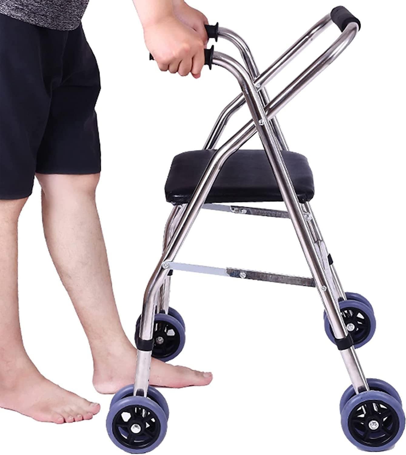 RAYACO Lightweight Folding Four Wheel Rollator, Height Adjustable Mobility Walker with Padded Seat, Portable Mobility Aid for Elderly Disabled