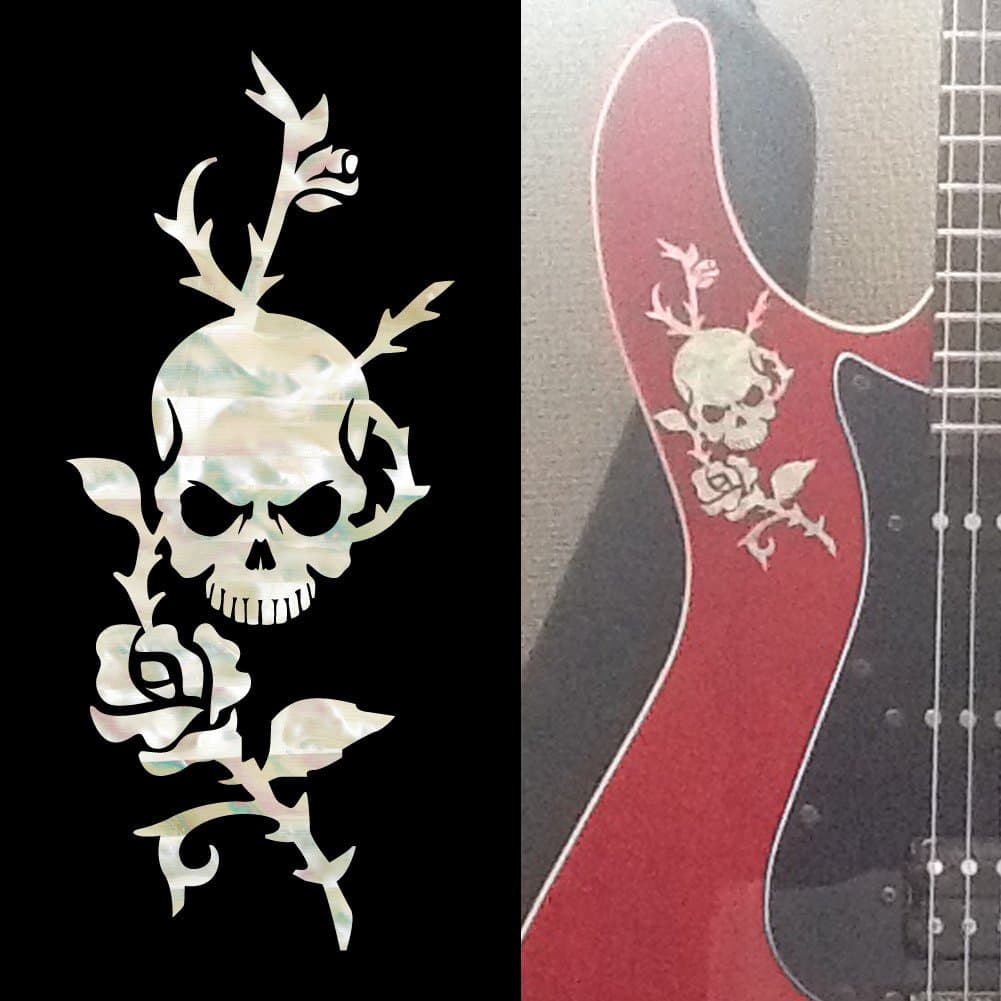 Inlay Sticker for Guitars & Bass - Rose & Skull - White Pearl,B-135RS-WT