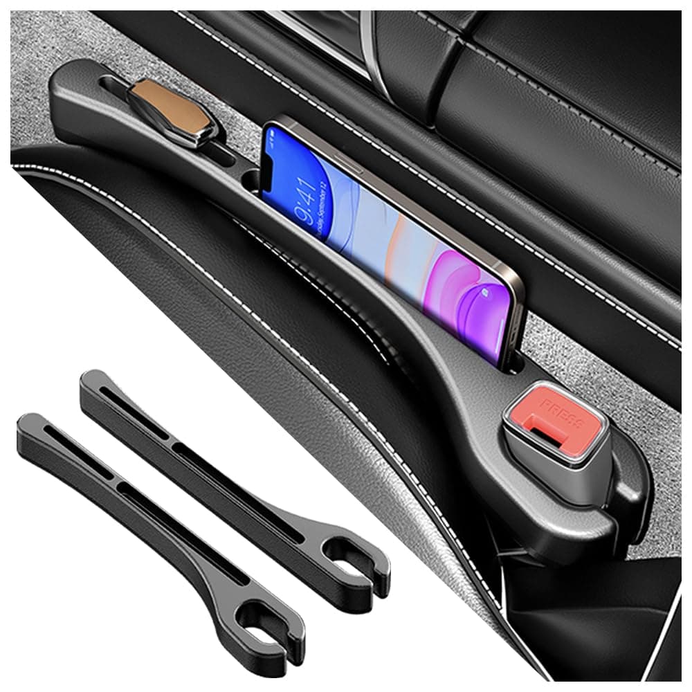 2PCS Car Seat Gap Filler Organizer with Phone Holder,[Upgrade Version] Car Seat Gap Organizer for Prevent Falling,Essential Car Accessories Car Side Seat Gap Filler (Black)