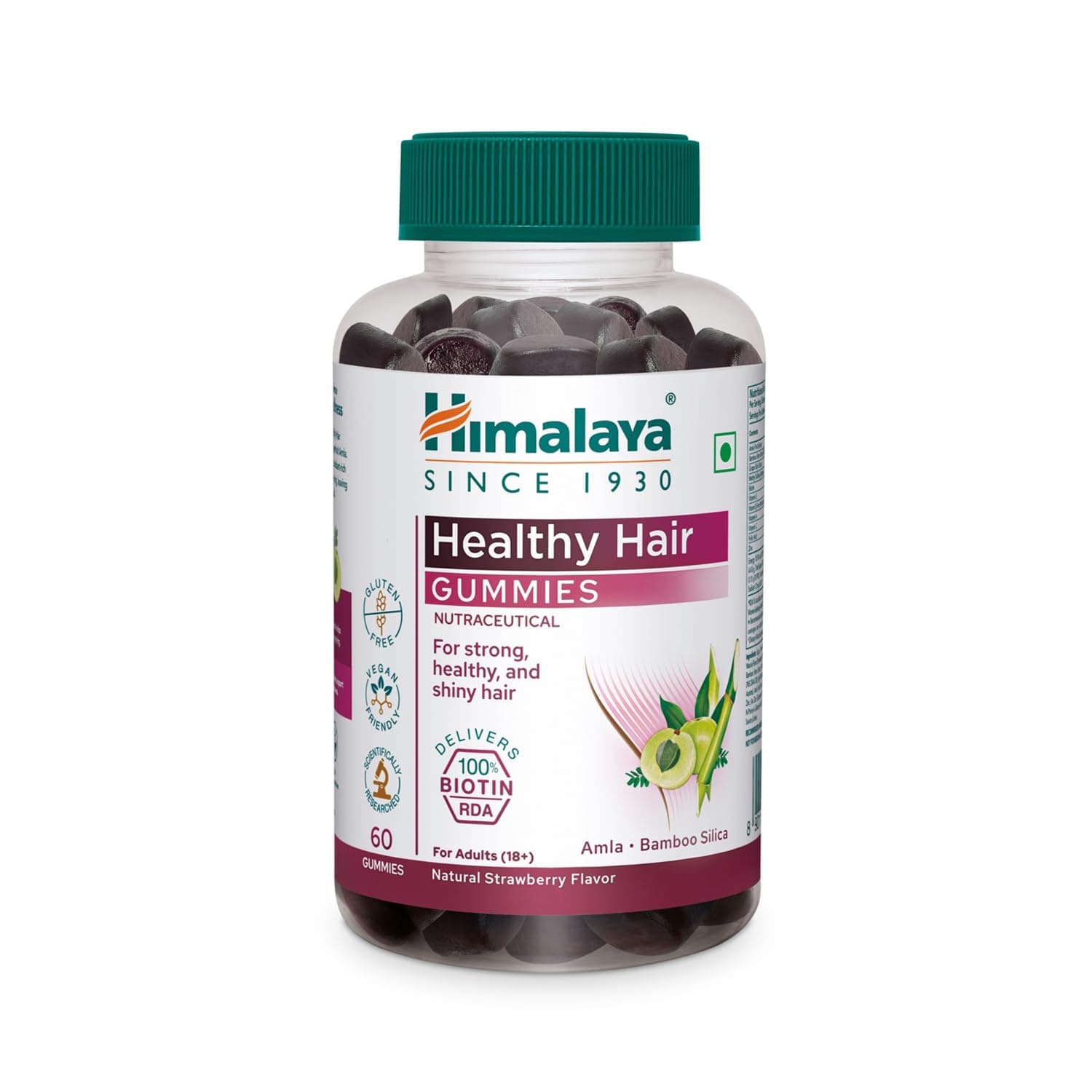 Himalaya Hair Health Gummies | Pack of 60 | For Strong, Healthy, Shiny Hair | 100% RDA Bioton |Gelatin-free Fruit based Gummies | 100% Vegetarian