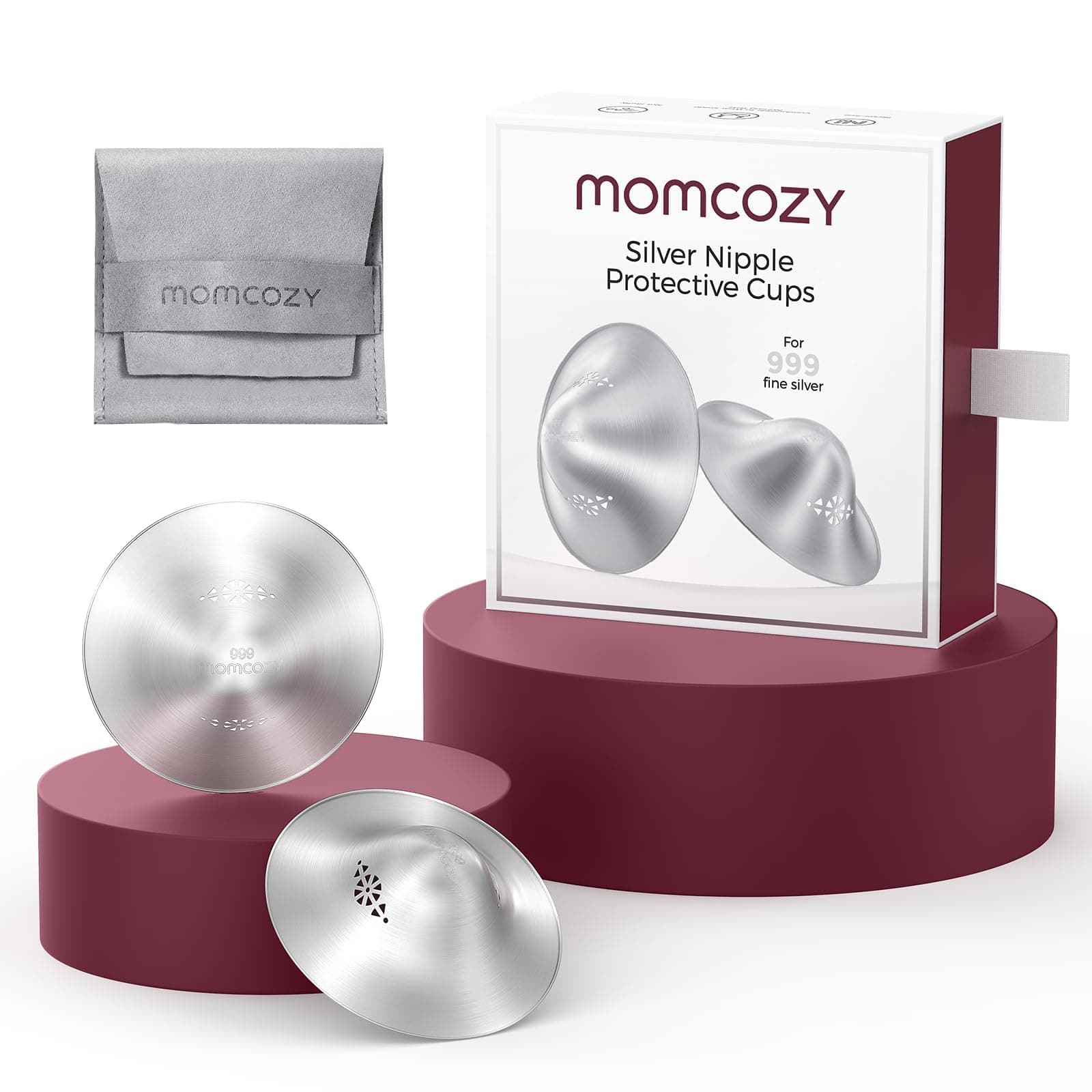 Momcozy 999 Silver Nursing Cups Original Perforated Breathable Design, 999 Silver Nipple Cover for Breastfeeding Essential, Nipple Shield for Nursing Newborn, Metal Nipple Shields, Regular Size