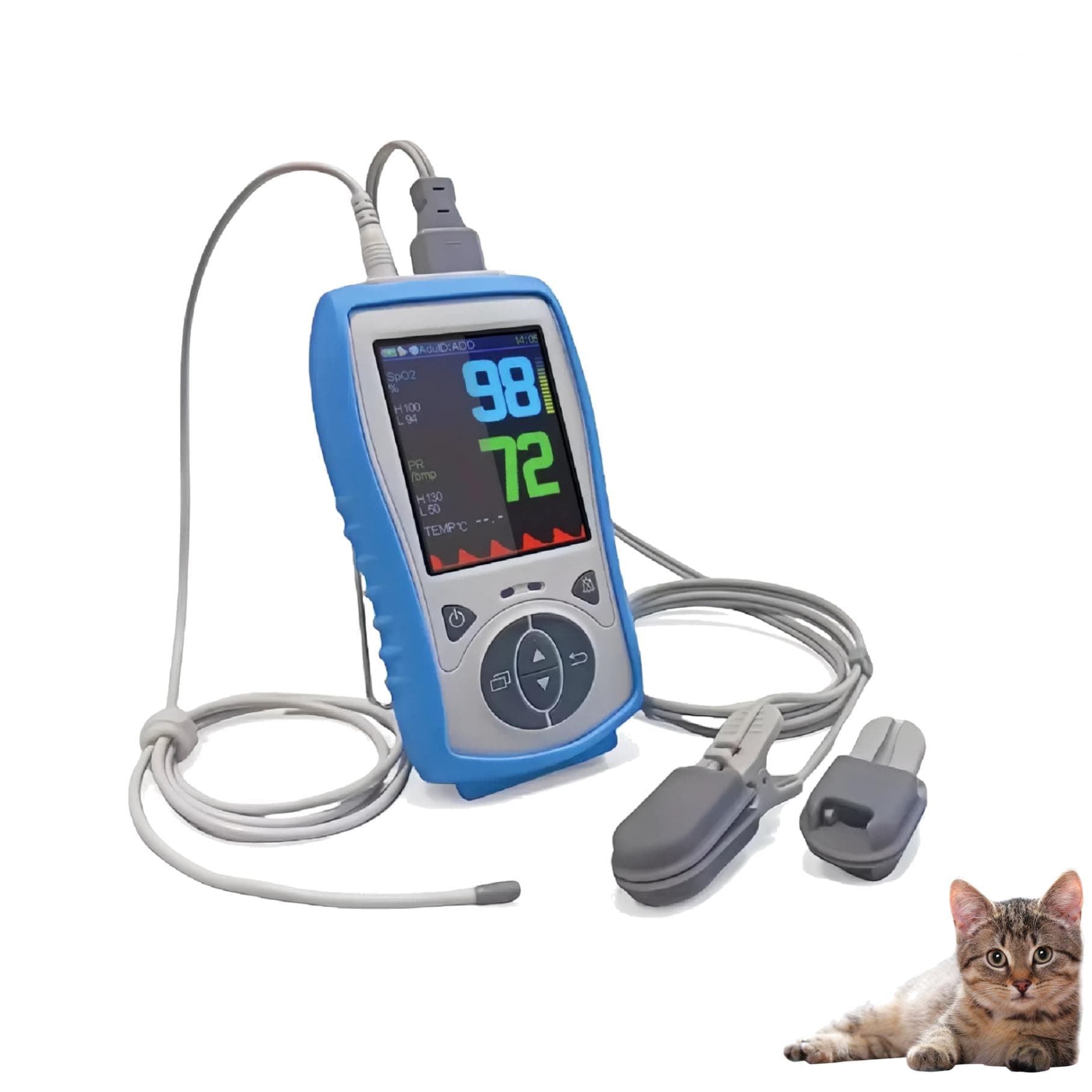 Vet Handheld Pulse Oximeter - Professional for Dogs/Cats/Horses SPO2, Heart Rate, Temperture - Rechargeable Battery (30-Day Guarantee)