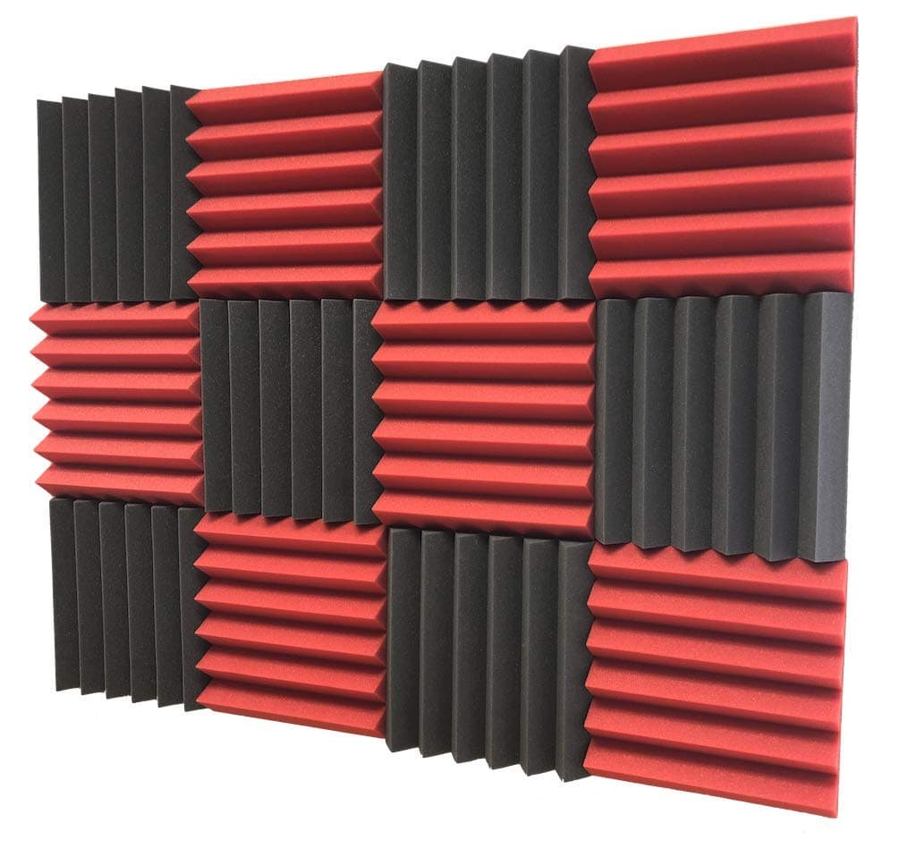 2x12x12 (12 Pk) RED/CHARCOAL Acoustic Wedge Soundproofing Studio Foam Tiles