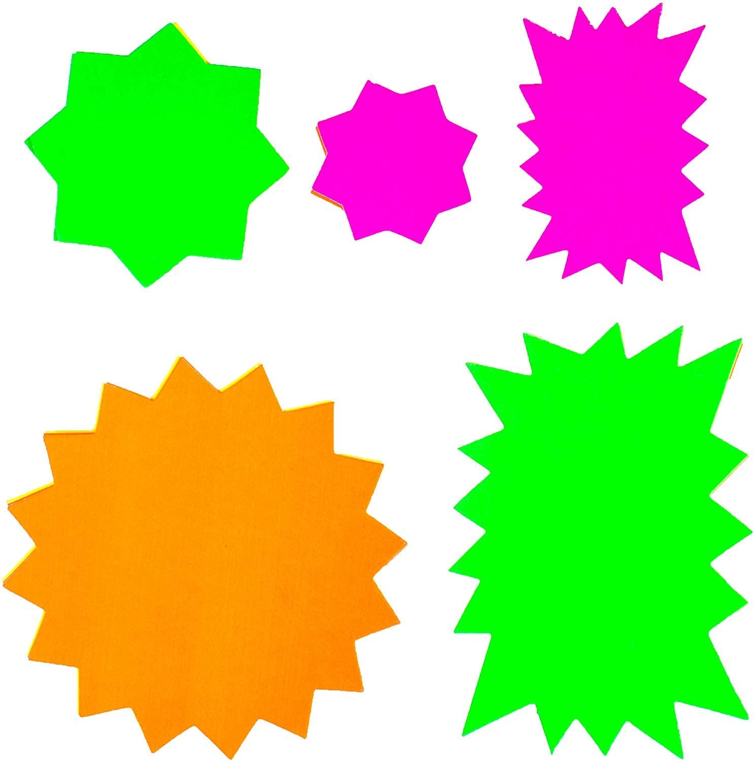 Neon Assorted Stars & Flashes Dayglow Flashcards - Pack of 50 - Mixed Colours