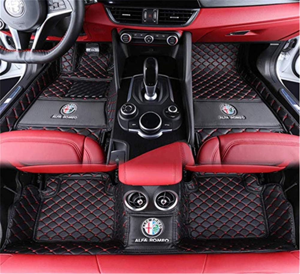 YANGcar Custom Fit XPE Leather 3D Full Surrounded Waterproof Car Floor Mats for Alfa Romeo-Giulia-Stelvio 2014-2019 Luxury Waterproof Non-Slip Floor mat with Logo(Black red, Alfa Romeo-Stelvio)