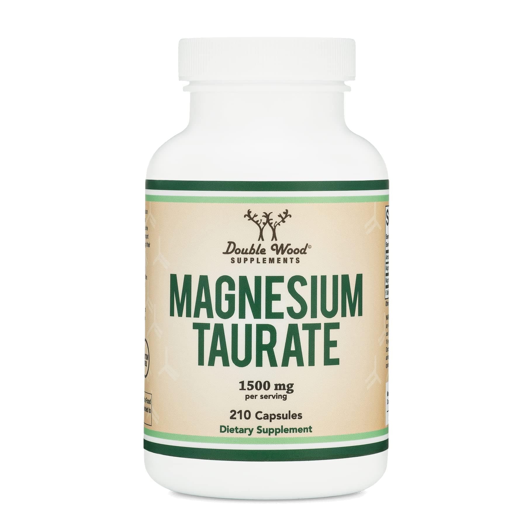 Magnesium Taurate Supplement for Sleep, Calming, and Cardiovascular Support (1,500mg per Serving, 210 Vegan Capsules) Made in USA, by Double Wood Supplements