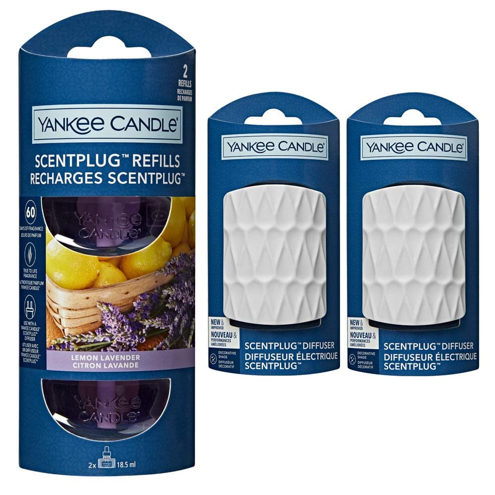 YANKEE CANDLE Scent Plug in Air Freshener Starter Set - 2 x White Plugs and 2 x Refills (1 Twinpack) (Lemon Lavender)