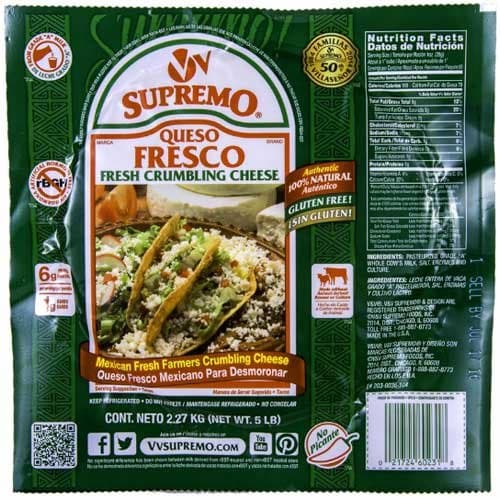 Vv SupremoQueso Fresco Crumbling Cheese, 5 Pound -- 4 per case.
