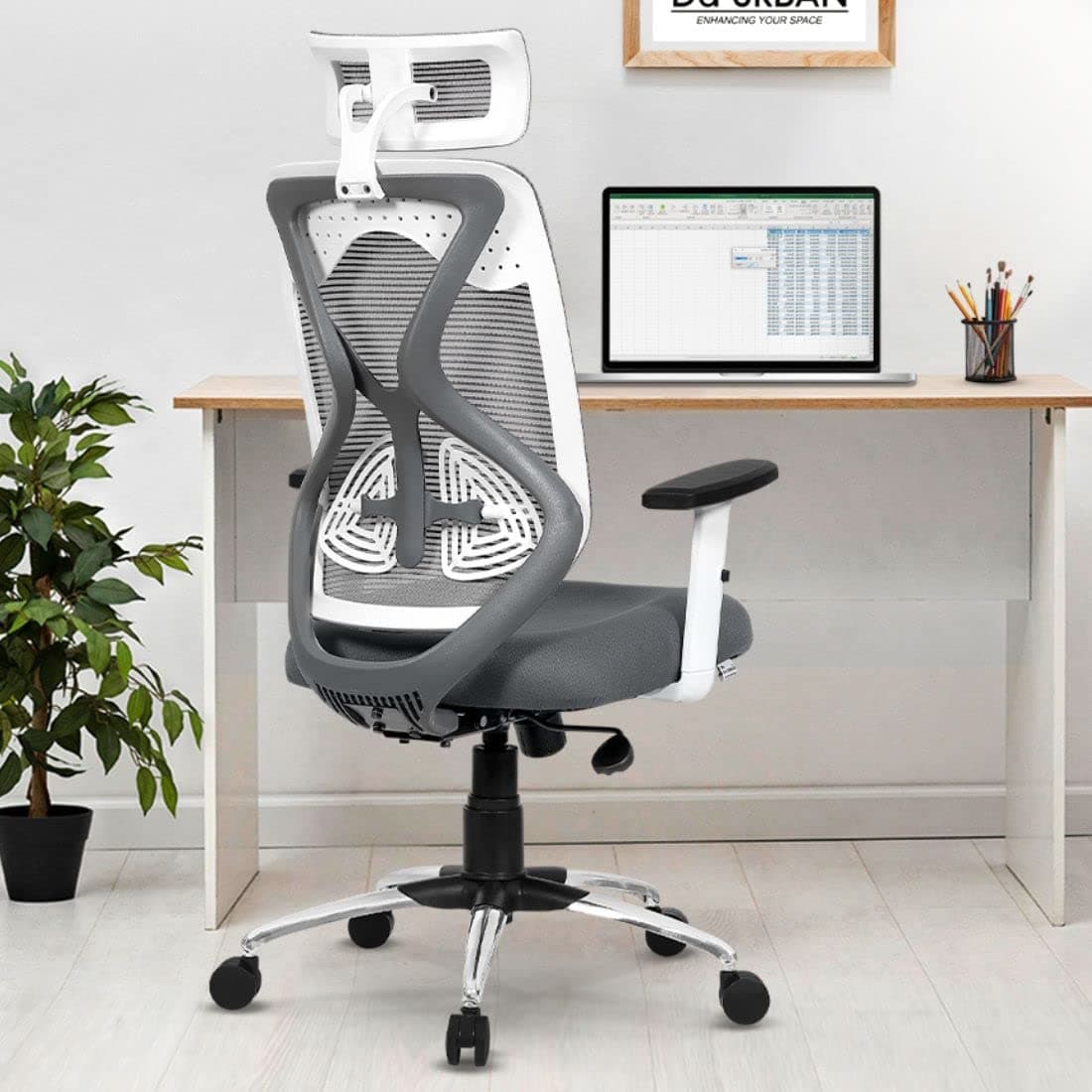 Merlion Office Chair,High Back Mesh Ergonomic Home Office Desk Chair with 3 Years Warranty, Adjustable Armrests,Adjustable Lumbar Support,Tilt Lock Mechanism (Grey)