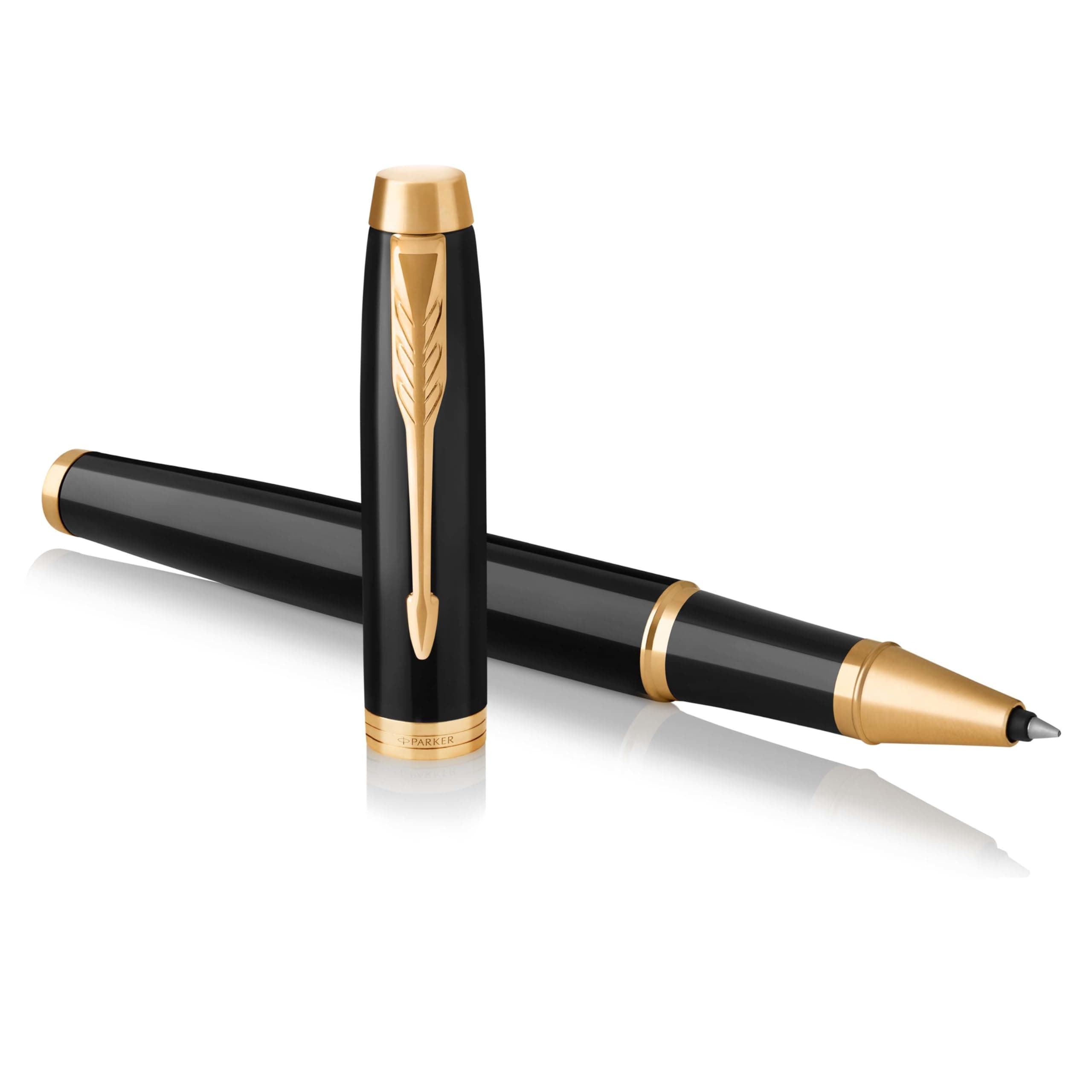 Parker IM Rollerball Pen | Black Lacquer with Gold Trim | Fine Point Black Ink | Gift Box