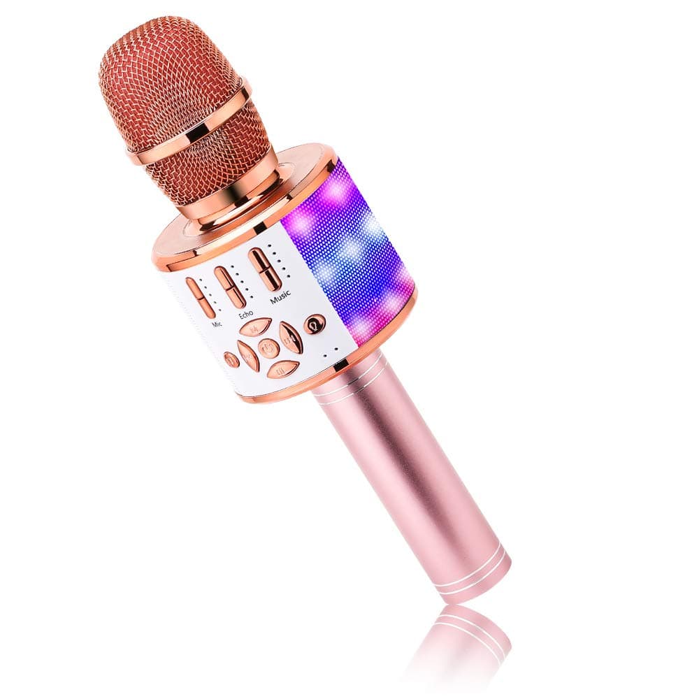 BONAOKMicrophone for Kids Wireless, Magic Sound Karaoke Wireless Microphone, 4 in 1 Bluetooth Karaoke Machine, Adult Car Karaoke Mic Singing Machine, for Party/Outdoor/Travel(Rose Gold)