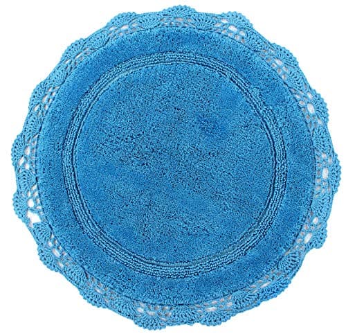 WARISI - Round Crochet Collection - Designer, Plush Cotton Rug (28 inches, Aqua Blue)