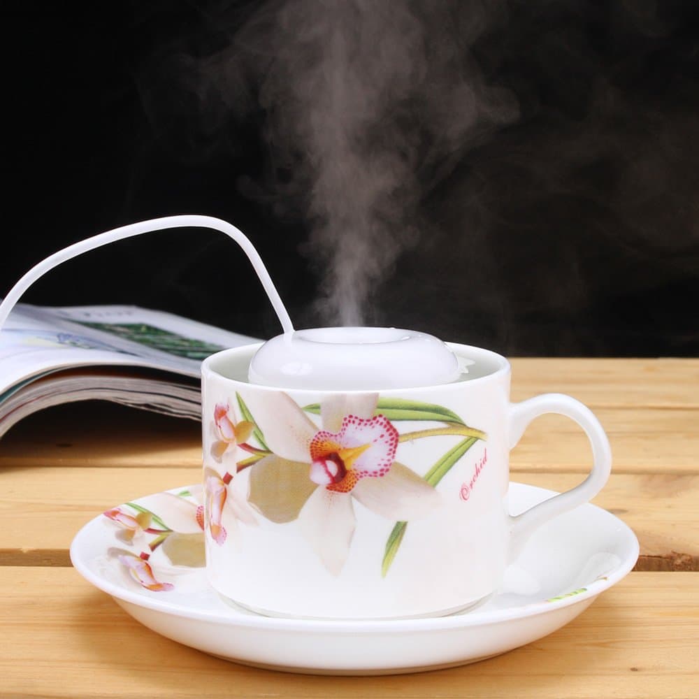 LONSUN Mini Air Humidifier with USB Cable - Portable Humidifier for Office, Room, Baby (White)