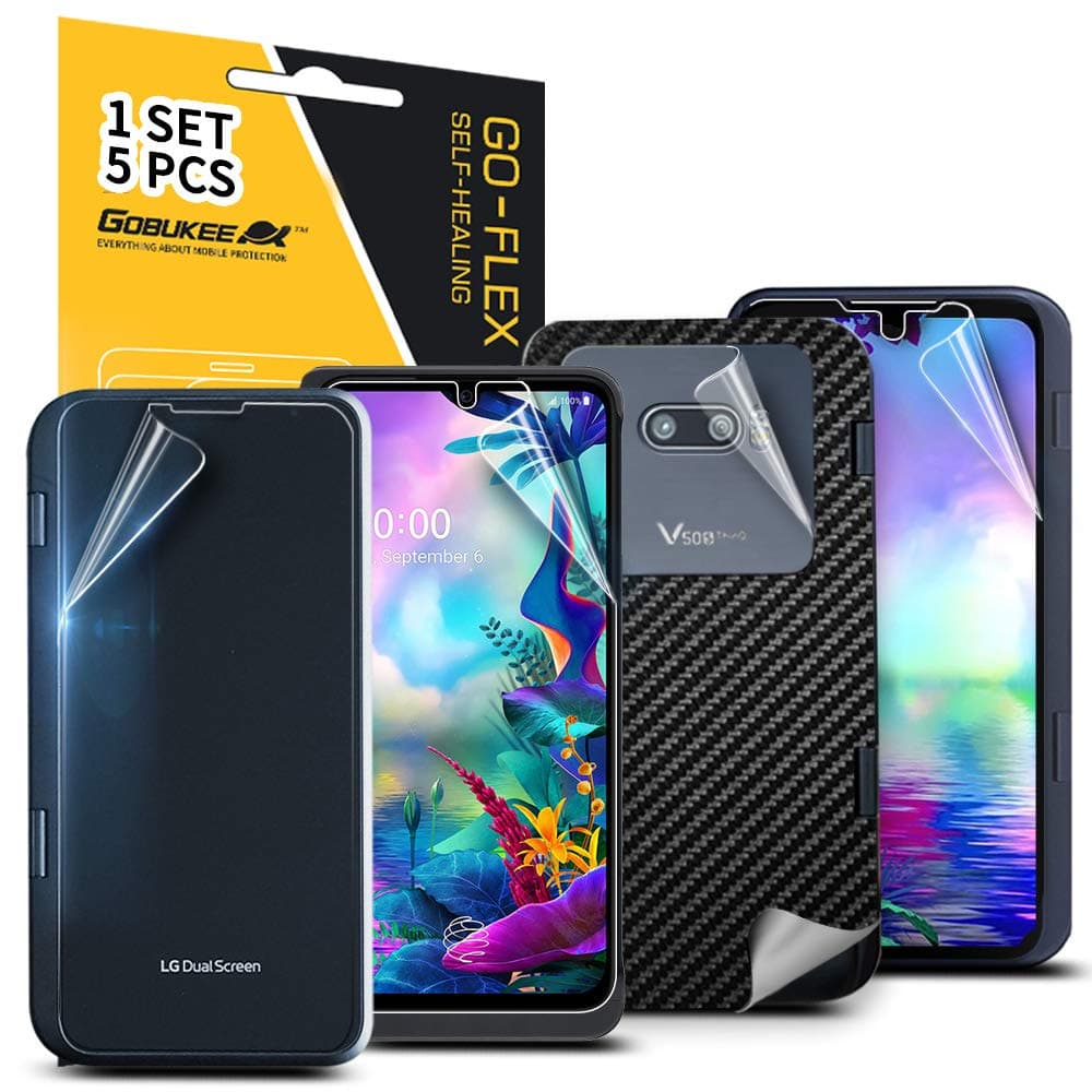 GOBUKEE 5 Pack for LG G8X ThinQ Screen Protector [4 Different PET Films] [1 Carbon Fiber Film] Anti Scratch Anti Fingerprint [Not Tempered Glass]