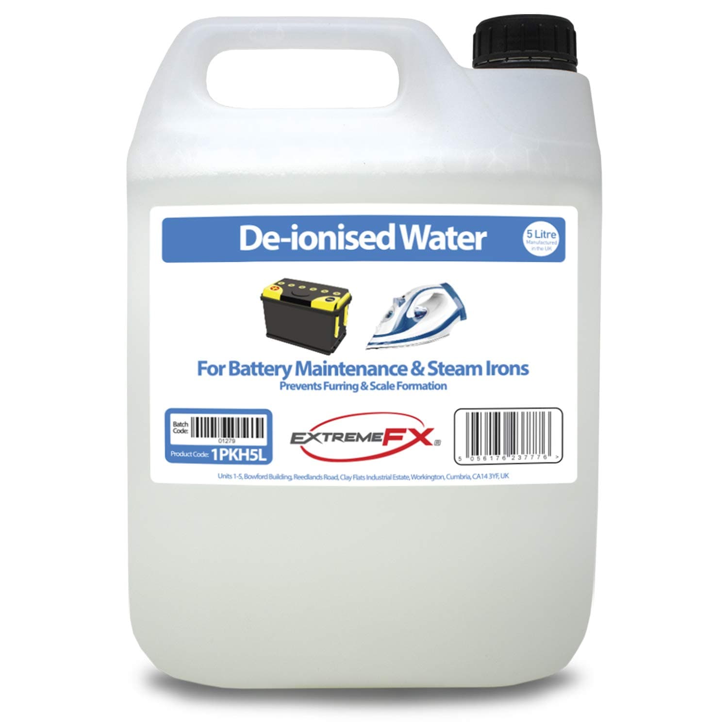De-ionised Water 5 Litres - Top up water - De Mineralised water, demi water - Suitable for battery maintenance, steam irons, Car Radiators, fountains etc