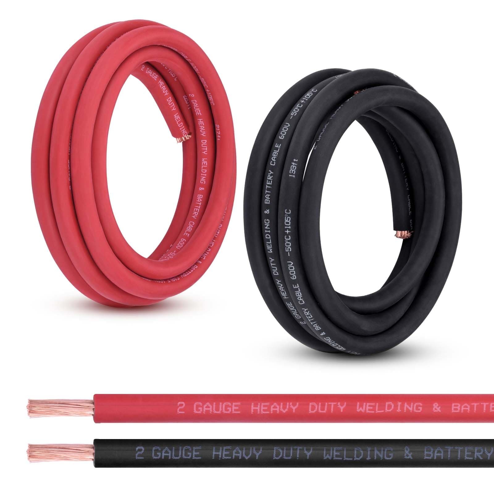 2 Gauge Battery Cable, 10FT Red + 10FT Black 2 AWG Pure Copper Wire Welding Cable, for Automotive, Battery, Solar and Generator, Standard USA OFC Wire