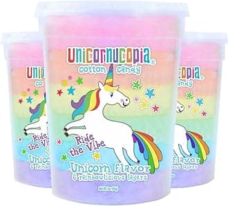 Unicornucopia Cotton Candy - 3 Pack - 6 Flavor Rainbow Cotton Candy - Unicorn Birthday Party Favors Candy for Party Bags - Individual Cotton Candy Favors Rainbow Party Goodie Bag Bulk Party Favor for Kids Birthday
