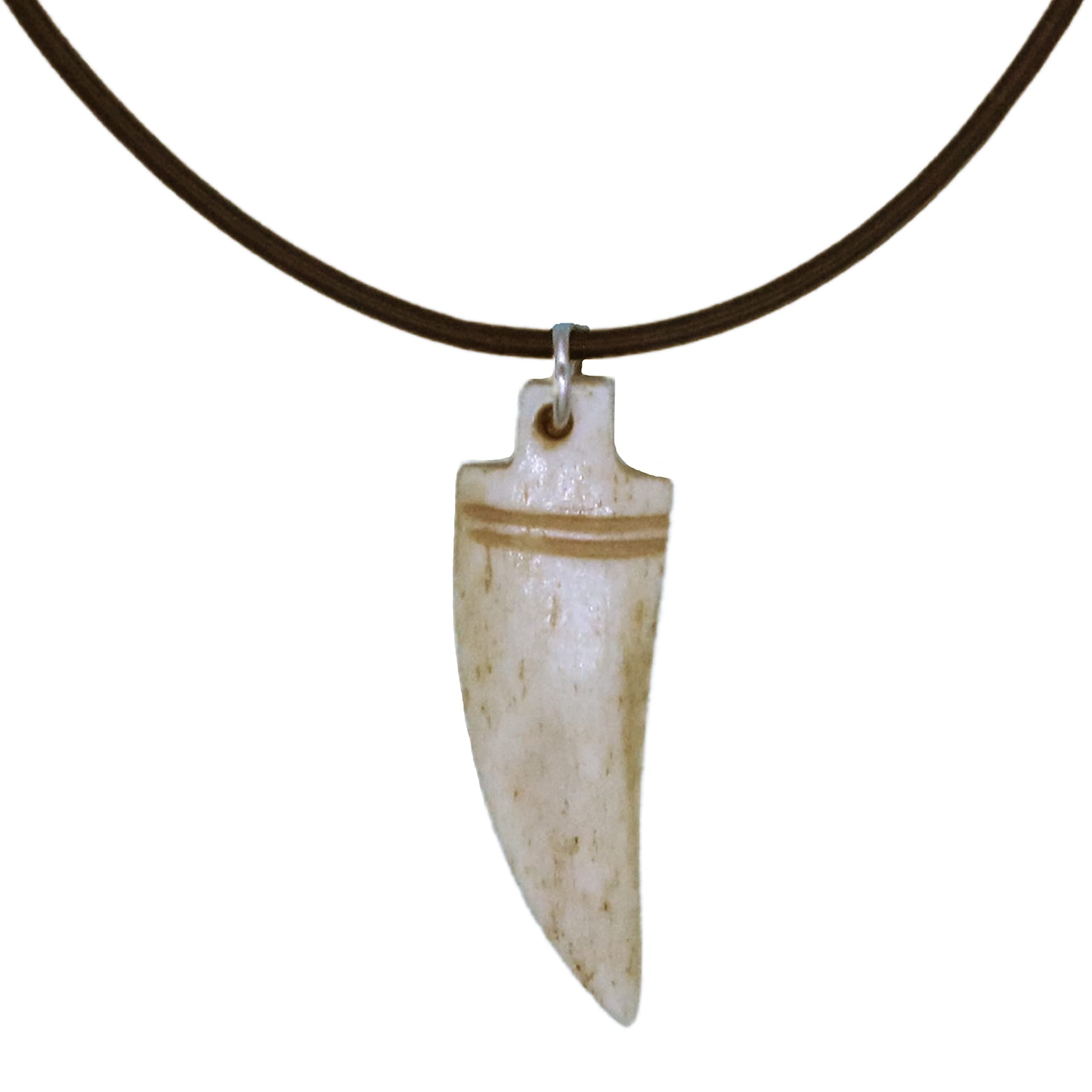 Wolf Tooth Necklace for Men, Boys Necklace with Bone Bead Fang Pendant, Dinosaur Teeth Horn Necklaces with Round Leather Cord