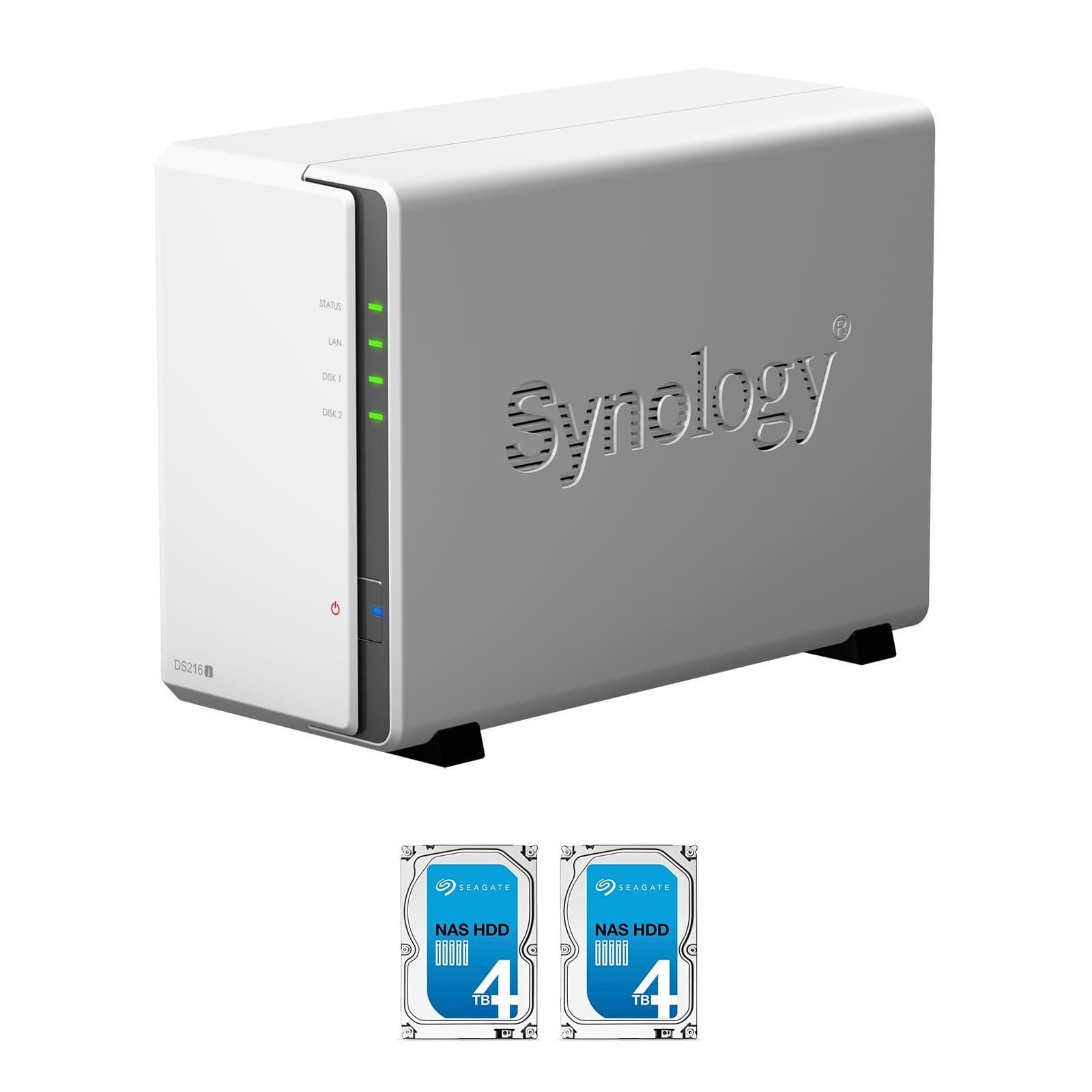 Synology DS216J 2-Bay NAS, 2x4TB (8TB) Seagate IronWolf NAS HDD Installed, RAID 1 Mirror Built, EV-DS216J8N, Model EOL Replaced by EV-DS218J8N